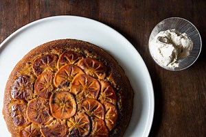 Maple Persimmon Upside-Down Cake with Maple Cream