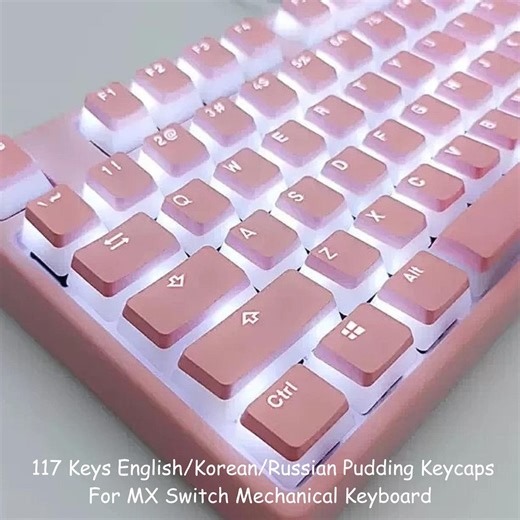 Pink Pudding Keycaps English, Russian, Korean, 117Key compatible 61/63/64/68/82/84/87/96/98/104/108 keyboards