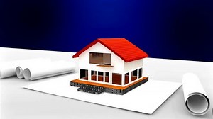 animation of a house being built on a blueprint paper