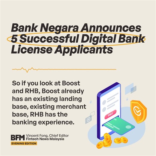 Bank Negara Malaysia has just approved 5 new Digital Bank Licences. Here are the winners! Stay tuned to BFM as we explore this new chapter of fintech in Malaysia in the coming weeks. | BFM Radio - The Business Station