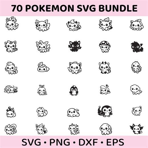 70 Cute Pokemon SVG Bundle | Kawaii Chibi Monster SVG | Cricut Cut Files Png | Cartoon Animal Clipart - Etsy