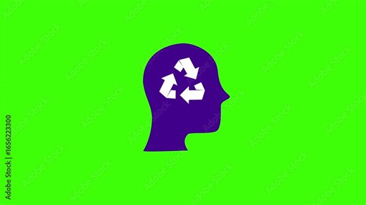 Animated Eco Thinking Head Icon. Eco Thinking animation 4k video. Eco Thinking animation on green screen.