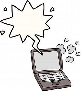 Comic laptop-computer mit Sprechblase