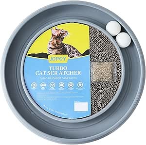 Interactive Cat Scratcher with Two Rotating Balls,Durable Scratch Pad for Indoor Play,Cardboard Cat Scratcher Pad with Cat Toy Ball Track and Catnip,2-in-1 Cat Toy (Grey)