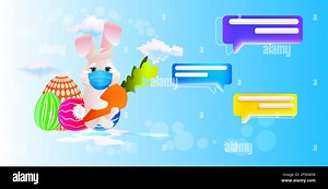 cute rabbit in mask with decorative eggs happy easter holiday celebration online communication concept horizontal vector illustration Stock Vector Image & Art - Alamy