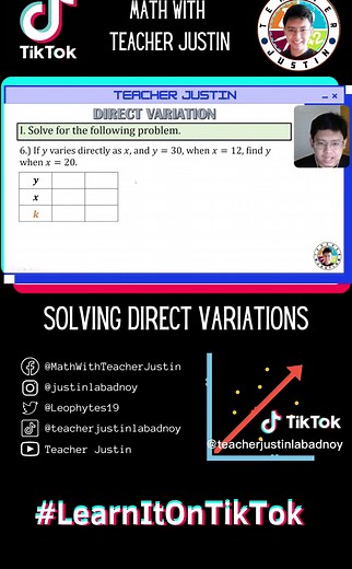Solving Direct Variation [Example 6] #MathWithTeacherJustin #Math #LearnItOnTikTok #TikTokSkwela #EduWow#EduTokPh #TikTokPh