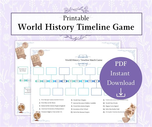 World History Timeline Game Printable PDF, Historical Events Timeline Matching Game, Educational Classroom History Activity - Etsy