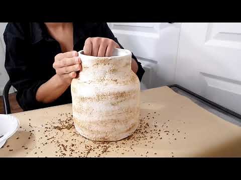 How To DIY A Stone Textured Vase / Aged Planter Pot | DIY DUPE