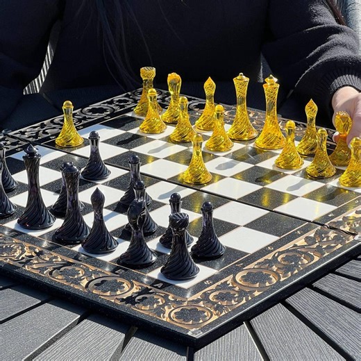 Luxury Stone Chess & Backgammon Set | Weighted Resin Chess Pieces | Custom 23" Professional Board | Personalized Gift for Him - Etsy UK