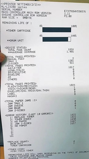 How to Check the Remaining Toner Cartridge and Counter Drum Unit Levels in Brother HL L2321d printer
