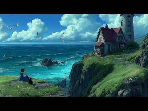 The Lighthouse Girl: Life Alone with Her Faithful Cat 🌊 Cooking & Ocean Sounds | Ghibli Style ASMR