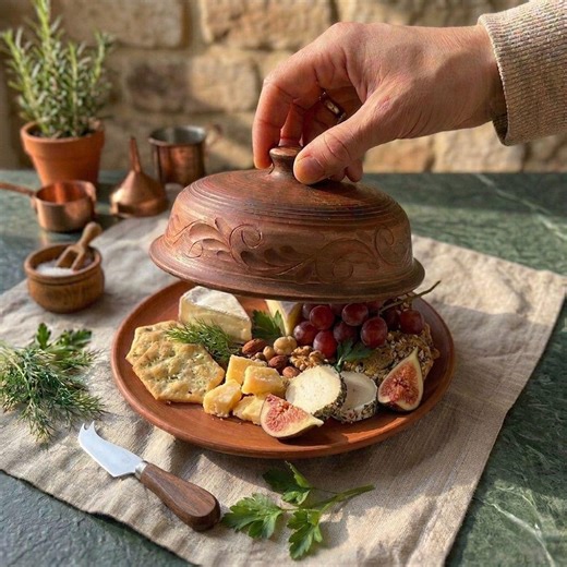 Cheese Serving Dish With Lid, Handmade Pottery Cheese Board, Rustic Cheese Platter Cover, Kitchen Gift Idea - Etsy