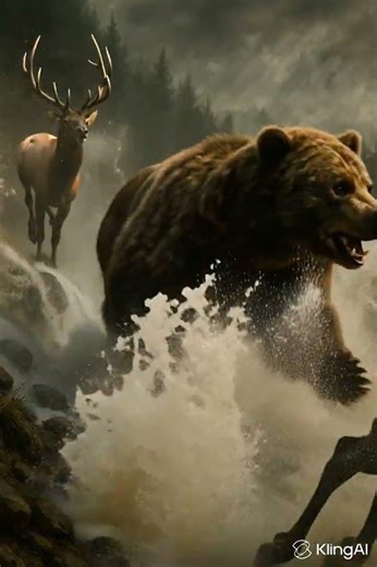 A Breathtaking Chase: Elk Flees From the Raging Bear