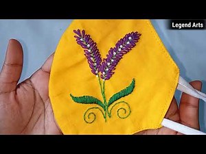 Embroidery on Face mask | Cotton handwork on mask | Lavender flower design on face mask | Easy