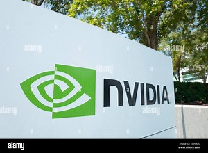 Signage with logo at the Silicon Valley headquarters of computer graphics hardware company Nvidia, Santa Clara, California, August 17, 2017 Stock Photo - Alamy