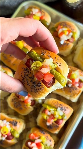 Mini Chicago Hot Dog Sliders #hotdog #chicagofood #sliders #appetizer