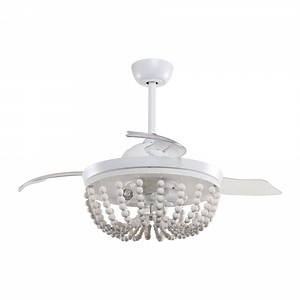 Boho Retractable Ceiling Fan with Light and Remote Control 3 Blades 42 inch, White