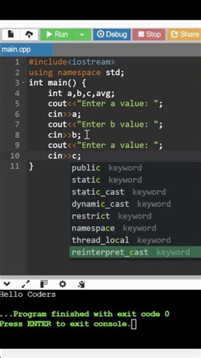 Average of 3 no | C++ CODE | DA-CODERS | #shorts #coding