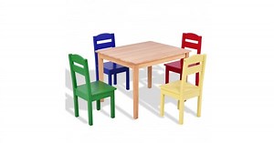 5 Pieces Kids Pine Wood Table Chair Set - Costway