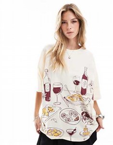 ASOS DESIGN dinner party graphic tee in ecru | ASOS