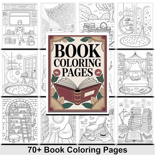 70  Cozy Book Coloring Pages for Adults | Printable Reading Nook & Library Scenes | Digital Coloring Book for Relaxation | Commercial Use - Etsy Australia