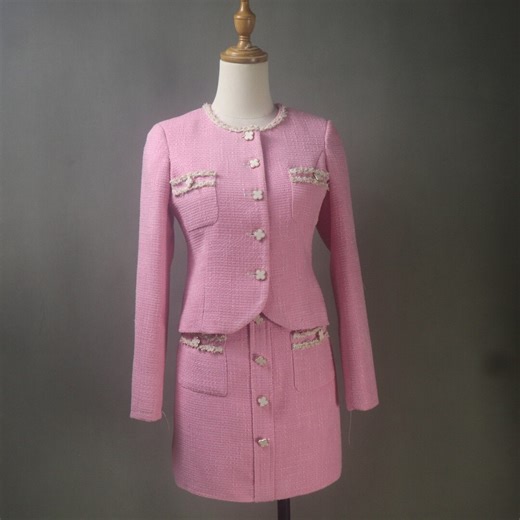 Pink Tweed Skirt Suit: Custom Plus Size With Flower Buttons - Etsy