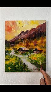 22K views · 1.1K reactions | Beautiful "Morning in Mountains" landscape painting ⛰️️/Acrylic on paper ️ #easy #beautiful #landscape #painting #acrylicpainting #acrylic #art #paper #sunrise #morning #mountains #house #birds #peaceful #chill | Hamlet Shougrakpam Art | Facebook