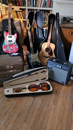 I tried this once before, but it ended up not working. Tomorrow's the day 🙌🙌 Squire mustang, Floyd Rose Discovery, Yamaha fg, fender gdec amp, violin, flute, cases, cables, strings, straps & picks for everything are headed to South Medford High School. The music department there has a guitar teacher with around 30 students. I am hoping to do this multiple times a year. Gathering hear and helping the next generation of musicians 🙏 | Jon boley