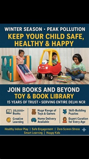 BooksAndBeyondLibrary : Ur Humsafar Always Apke Saath Hamesha 🌫️ Delhi NCR Parents, This Winter Is Tough… But Your Child’s Happiness Doesn’t Have to Be! When pollution rises and stepping out becomes risky, the biggest challenge for parents is keeping kids safe, engaged, and happy indoors. That’s where Books and Beyond – Delhi NCR’s Trusted Toy & Book Library for 15 years steps in 💛 ✨ 25,000 books ✨ Huge range of toys & games ✨ Skill-building puzzles ✨ Expert curation for every age ✨ Home deliv