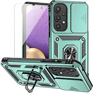 for Samsung Galaxy A35 5G Case with Camera Lens Cover Screen Protector, Dual Layer Military-Grade Drop Tested Magnetic Ring Holder Kickstand Protective Phone Case for Samsung Galaxy A35 (Dark Green)