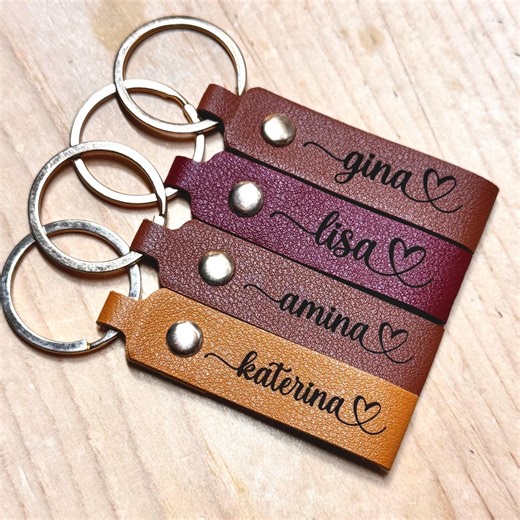 Personalized Leather Keychain | Engraved PU Leather | Gold and Silver Foiling - Etsy