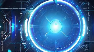 Futuristic technology background featuring glowing blue circular patterns and digital elements conveying a sense of innovation. Stock Video