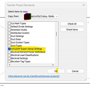 transferring dwg/dxf export setup information