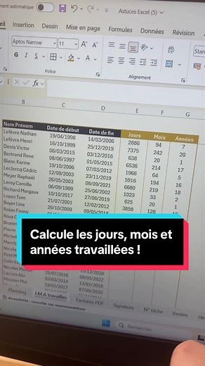 Excel : Calcule Jours, Mois et Années