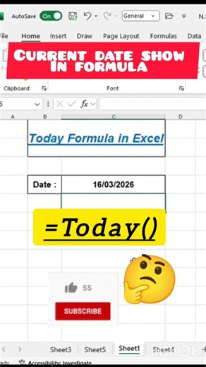Current Date Show in Excel Formula | Aaj ki Date Automatic Kaise Nikale? #shorts#shortcut #excel#ai