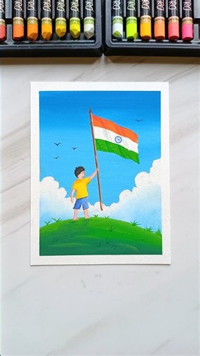 🇮🇳 Easy Indian Flag Drawing | Oil Pastel Art #drawing #shorts