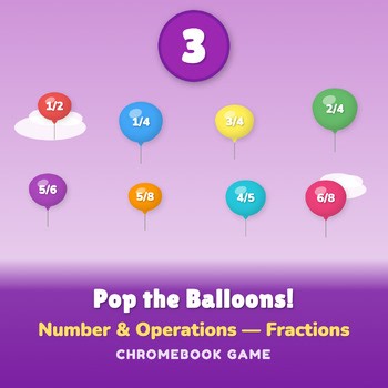 3rd Grade Fractions on Number Line Math Game | Math Center Digital Game
