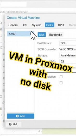 How to create a VM in Proxmox without disk attached