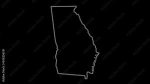 2D Map of state Georgia, Georgia map white outline, Animated close up map of Georgia USA Stock Video