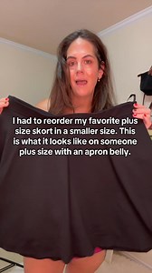 This is my official proclamation of love for this plus size mini skirt with shorts as someone plus size with an apron belly. This is the second time that I’ve ordered this skort because I love it so much. #plussizeskort #plussizeskirt #apronbellybaddies #apronbelly #plussize | Lindsey Baker, Apron Belly Girlie