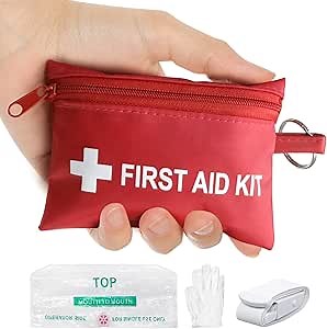 Mini First Aid Kit - Pocket Keychain & Elastic Belt & One Pair of Disposable Gloves for Travel Home Camping - Emergency Supplies (1 Set)