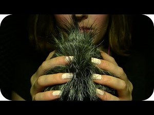 ASMR ☾✴ Fluffy Windguard Touching & Squishing ••• Close Up Whisper Ramble ••• Hand Movements ✴☽