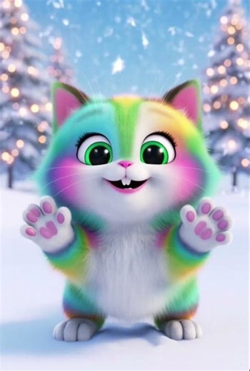 Magic Rainbow Cat Singing in Snow! #cat #cutecat #ai #shorts #snow