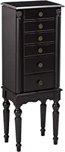 Powell Ebony Jewelry Armoire, Distressed Ebony Black; Black Lining