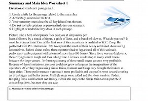 Summary and Main Idea Worksheet 1Directions: Read each passage... | Filo