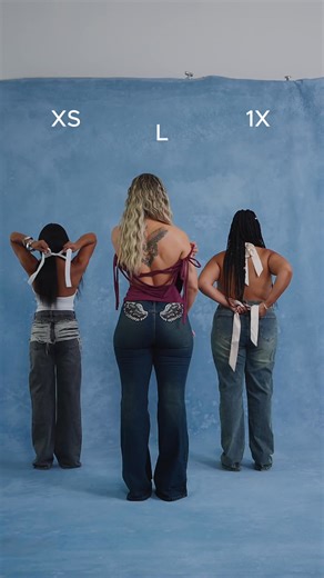 15K views · 61 reactions | Our Vision For Denim Stuns In Every Size 朗 ⁠ Shop The New Collection Today At www.FashionNova.com⁠ XS⁠  Tailgate Team Halter Top ⁠  Tear It Up Loose Ripped Wide Leg Jeans ⁠ L⁠  Can't Stress Me Off Shoulder Backless Top ⁠  Angel Energy Embroidered Stretch Flare Jeans ⁠ 1X⁠  I'm Worth It Asymmetrical Satin Halter Top⁠  Tall Artesia Tinted Baggy Non Stretch Jeans | Fashion Nova | Facebook