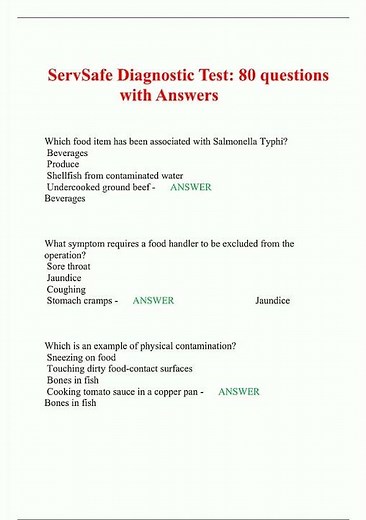 ServSafe Diagnostic Test 80 questions with Answers new video