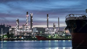 4K Time lapse of oil and gas refinery petrochemical factory at sunrise, petroleum and chemical plant, Footage timelapse