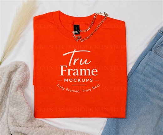 Gildan 5000 Orange Shirt Flat Lay Mockup | G5000 T-shirt Mock-up | Real Product Mock | Simple Modern Background Flat Lay | Noai - Etsy