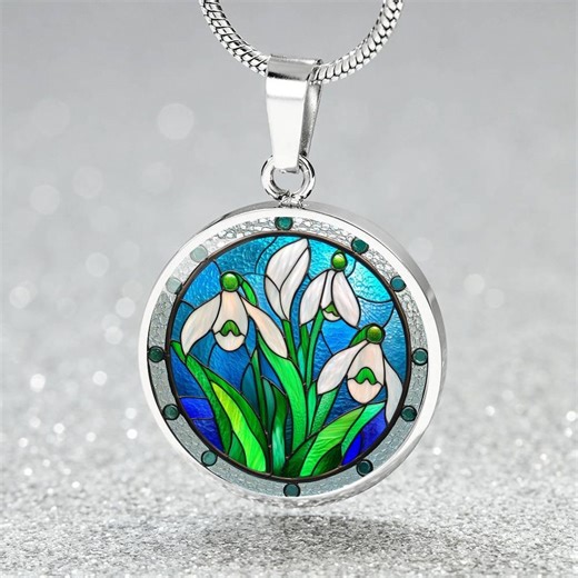 Snowdrop Faux Stained Glass Jewelry | January Birth Flower Pendant Necklace, Bracelet or Keychain - Etsy UK